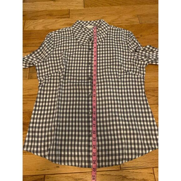 Garnet Hill, women's grey checkered long sleeve collared button down shirt sz 14 - Picture 5 of 8